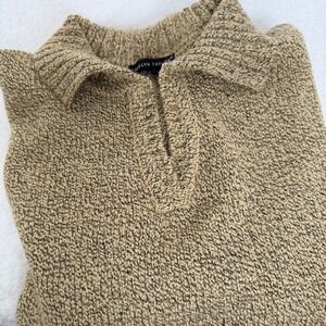 Carolyn Taylor Womens XL Tan Marled Knit Polo Collar V-Neck Sweater FTY-18-28